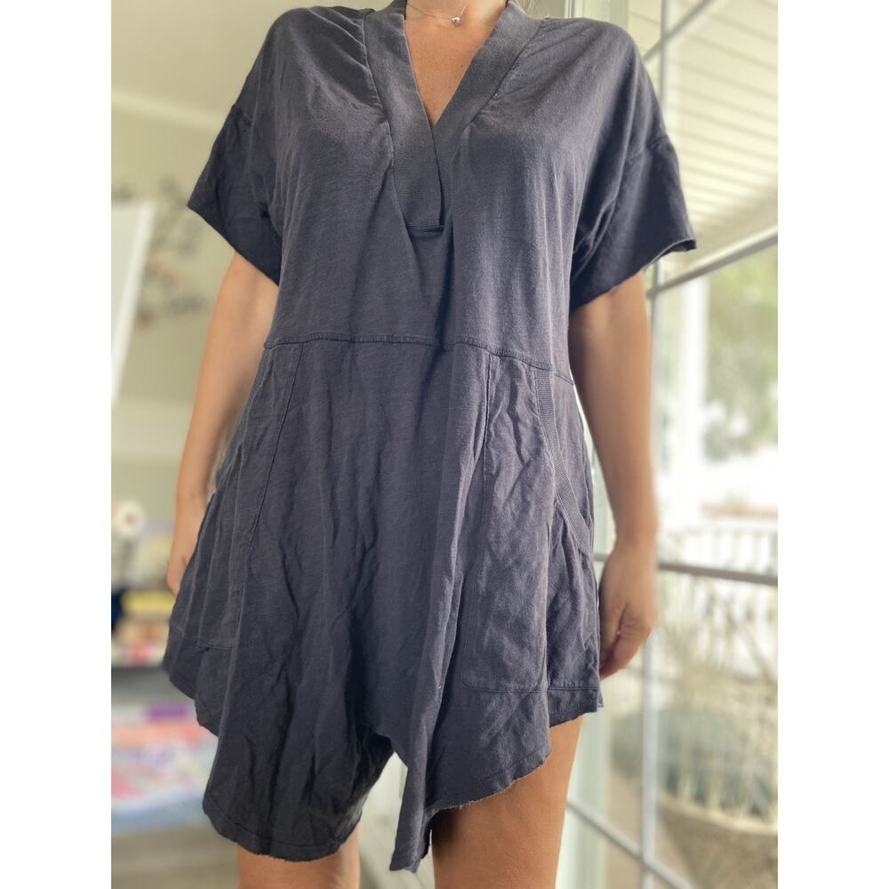 Free People Dark Gray Short Sleeve V-Neck Romper